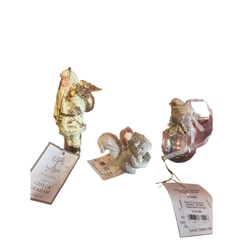 Christmas ornaments Santa Squirrel Bird  Ornament Set Of 3